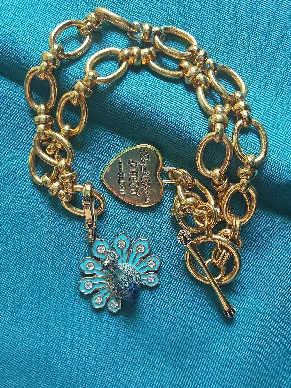 Juicy Couture Gold-Tone Link Necklace with Removeable Blue Peacock Charm